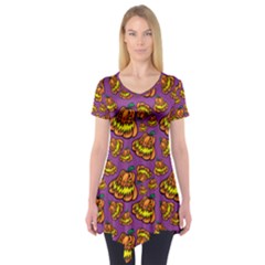 Halloween Colorful Jackolanterns  Short Sleeve Tunic  by iCreate