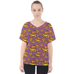 Halloween Colorful Jackolanterns  V-neck Dolman Drape Top by iCreate