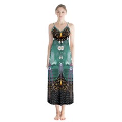 Temple Of Yoga In Light Peace And Human Namaste Style Button Up Chiffon Maxi Dress by pepitasart