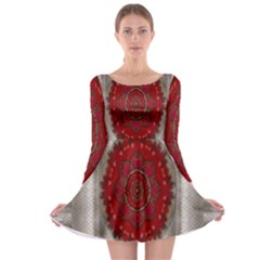 Strawberry  With Waffles And Fantasy Flowers In Harmony Long Sleeve Skater Dress by pepitasart