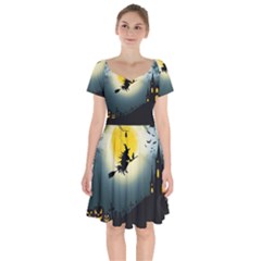 Halloween Landscape Short Sleeve Bardot Dress by Valentinaart