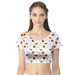 Halloween Pattern Short Sleeve Crop Top by Valentinaart