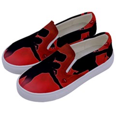 Dancing Couple On Red Background With Flowers And Hearts Kids  Canvas Slip Ons by FantasyWorld7