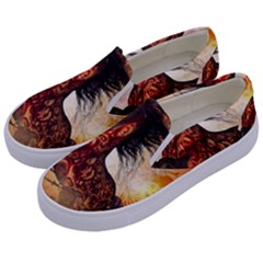 Awesome Creepy Running Horse With Skulls Kids  Canvas Slip Ons by FantasyWorld7