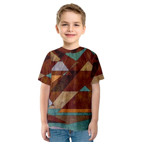 Turquoise And Bronze Triangle Design With Copper Kids  Sport Mesh Tee by digitaldivadesigns