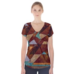 Turquoise And Bronze Triangle Design With Copper Short Sleeve Front Detail Top by digitaldivadesigns