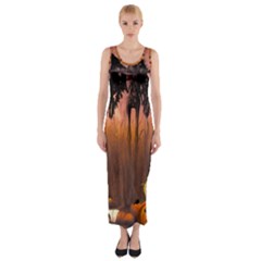 Halloween Design With Scarecrow, Crow And Pumpkin Fitted Maxi Dress by FantasyWorld7