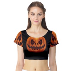 Halloween Pumpkin Short Sleeve Crop Top by Valentinaart