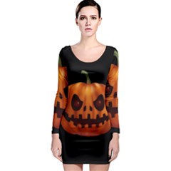 Halloween Pumpkin Long Sleeve Bodycon Dress by Valentinaart