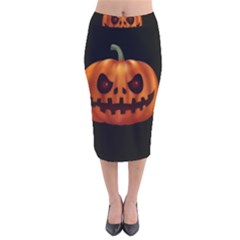 Halloween Pumpkin Velvet Midi Pencil Skirt by Valentinaart