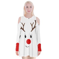 Cute Reindeer  Velvet Long Sleeve Shoulder Cutout Dress by Valentinaart