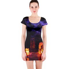 Awaiting Halloween Night Short Sleeve Bodycon Dress by gothicandhalloweenstore