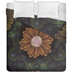 Abloom In Autumn Leaves With Faded Fractal Flowers Duvet Cover Double Side (california King Size) by jayaprime