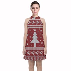 Ugly Christmas Sweater Velvet Halter Neckline Dress  by Valentinaart