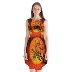 Helloween Midnight Graveyard Silhouette Sleeveless Chiffon Dress  