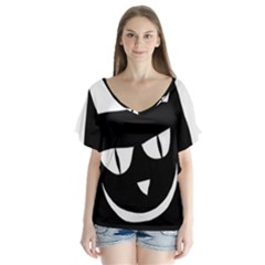 Cat Vector Clipart Figure Animals V-neck Flutter Sleeve Top by Celenk