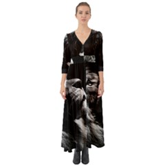 Male Lion Face Button Up Boho Maxi Dress by Celenk