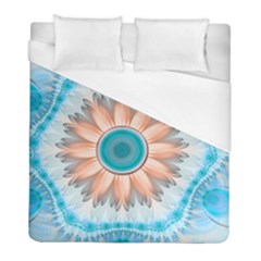 Clean And Pure Turquoise And White Fractal Flower Duvet Cover (full/ Double Size) by jayaprime