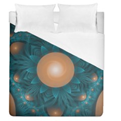 Beautiful Orange Teal Fractal Lotus Lily Pad Pond Duvet Cover (queen Size) by jayaprime