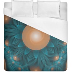 Beautiful Orange Teal Fractal Lotus Lily Pad Pond Duvet Cover (king Size) by jayaprime