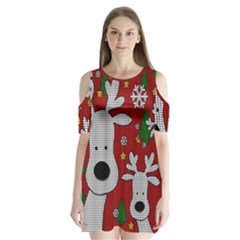 Cute Reindeer  Shoulder Cutout Velvet One Piece by Valentinaart