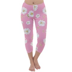 Pink Flowers Capri Winter Leggings  by NouveauDesign