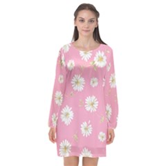 Pink Flowers Long Sleeve Chiffon Shift Dress  by NouveauDesign