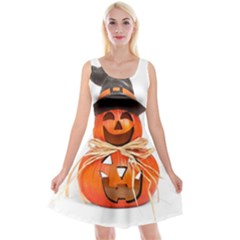 Funny Halloween Pumpkins Reversible Velvet Sleeveless Dress by gothicandhalloweenstore