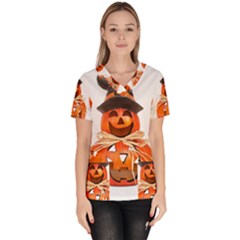 Funny Halloween Pumpkins Scrub Top by gothicandhalloweenstore