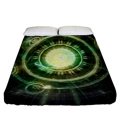 Green Chaos Clock, Steampunk Alchemy Fractal Mandala Fitted Sheet (queen Size) by jayaprime