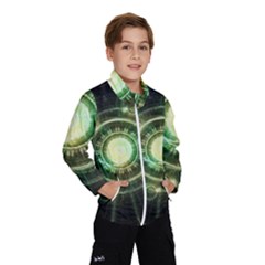 Green Chaos Clock, Steampunk Alchemy Fractal Mandala Wind Breaker (kids) by jayaprime