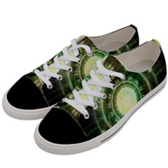 Green Chaos Clock, Steampunk Alchemy Fractal Mandala Women s Low Top Canvas Sneakers by jayaprime