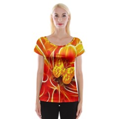 Arrangement Butterfly Aesthetics Orange Background Cap Sleeve Tops by Celenk