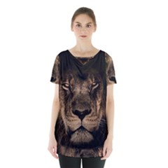 African Lion Mane Close Eyes Skirt Hem Sports Top by Celenk