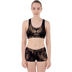 African Lion Mane Close Eyes Work It Out Sports Bra Set by Celenk