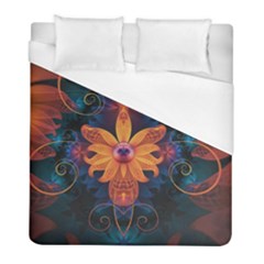 Beautiful Fiery Orange & Blue Fractal Orchid Flower Duvet Cover (full/ Double Size) by jayaprime