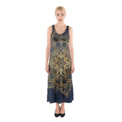 Gold Mandala Floral Ornament Ethnic Sleeveless Maxi Dress by Celenk