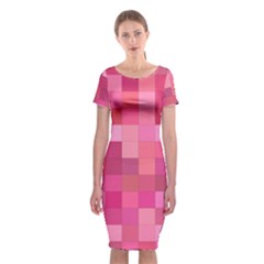 Pink Square Background Color Mosaic Classic Short Sleeve Midi Dress by Celenk