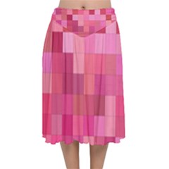 Pink Square Background Color Mosaic Velvet Flared Midi Skirt by Celenk