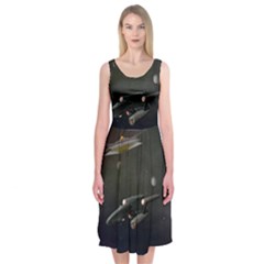 Space Travel Spaceship Space Midi Sleeveless Dress by Celenk