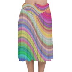 Wave Background Happy Design Velvet Flared Midi Skirt by Celenk