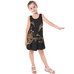 Wonderful Dolphins And Flowers, Golden Colors Kids  Sleeveless Dress by FantasyWorld7