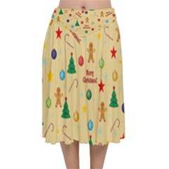 Christmas Pattern Velvet Flared Midi Skirt by Valentinaart