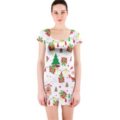 Santa And Rudolph Pattern Short Sleeve Bodycon Dress by Valentinaart