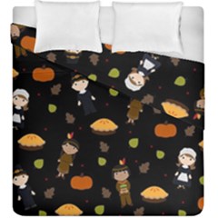 Pilgrims And Indians Pattern - Thanksgiving Duvet Cover Double Side (king Size) by Valentinaart