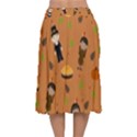 Pilgrims and Indians pattern - Thanksgiving Velvet Flared Midi Skirt View2