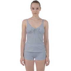 Grey And White Simulated Carbon Fiber Tie Front Two Piece Tankini by PodArtist