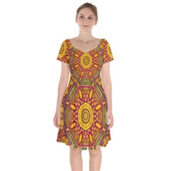 Sunshine Mandala And Other Golden Planets Short Sleeve Bardot Dress by pepitasart