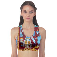 Mexico Puebla Mural Ethnic Aztec Sports Bra by Celenk