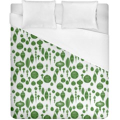 Vintage Christmas Ornaments In Green On White Duvet Cover (california King Size) by PodArtist